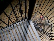 exterior spiral staircase in hollins with basket designs and radial grating treads